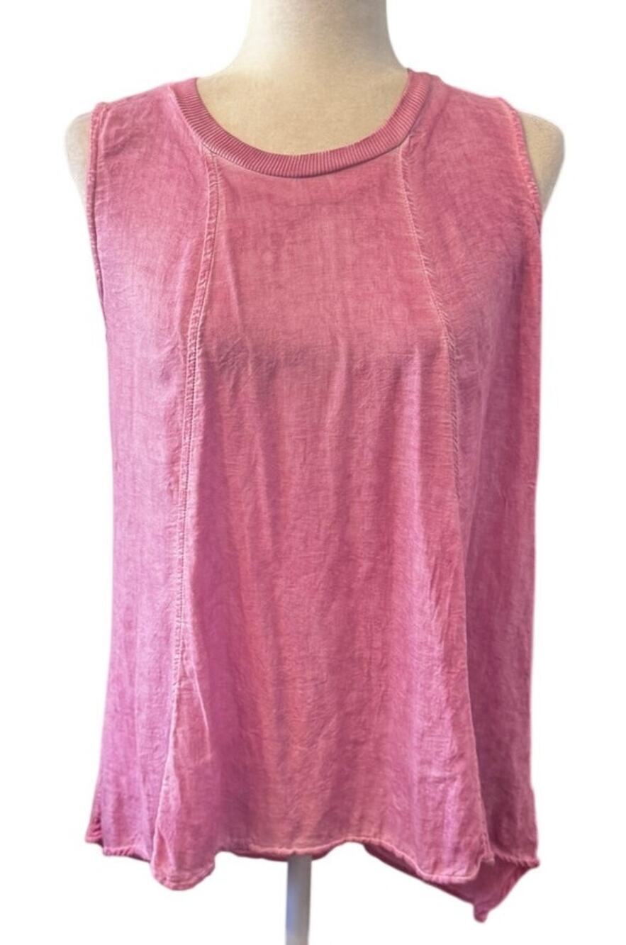 Cloth & Stone Pink Sleeveless Tank Top Medium Made in USA Rayon High Low Hem